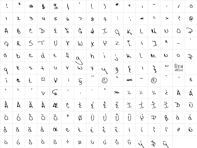 LEHN148 Regular  glyph index
