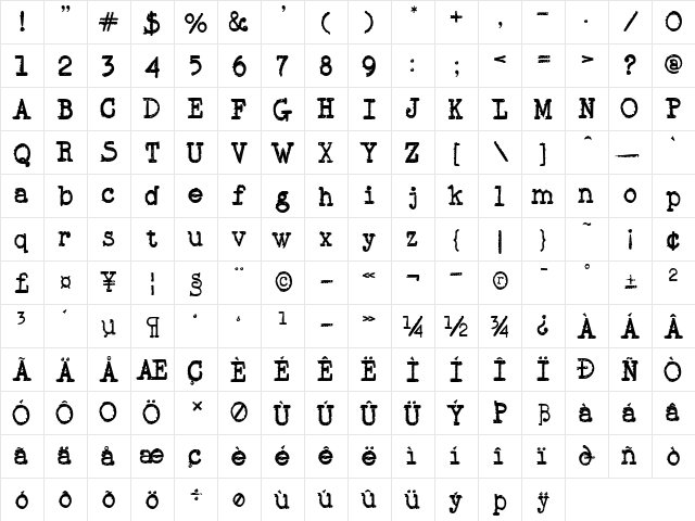Scrubbold Regular  glyph index