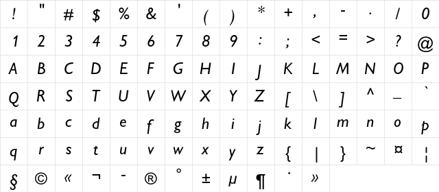 GillSansC Italic  glyph index