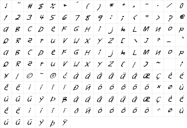 FZ HAND 11 WAVEY ITALIC Normal  glyph index