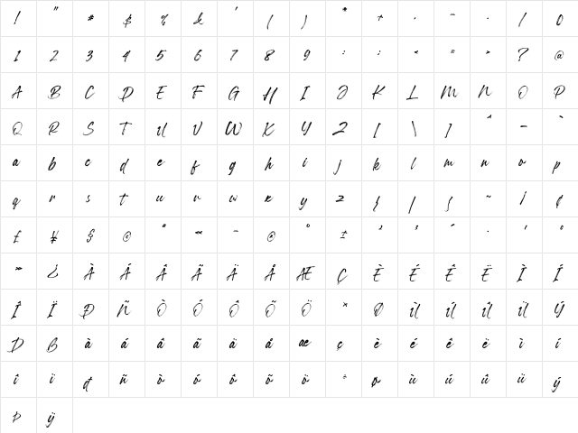 Garland Regular  glyph index