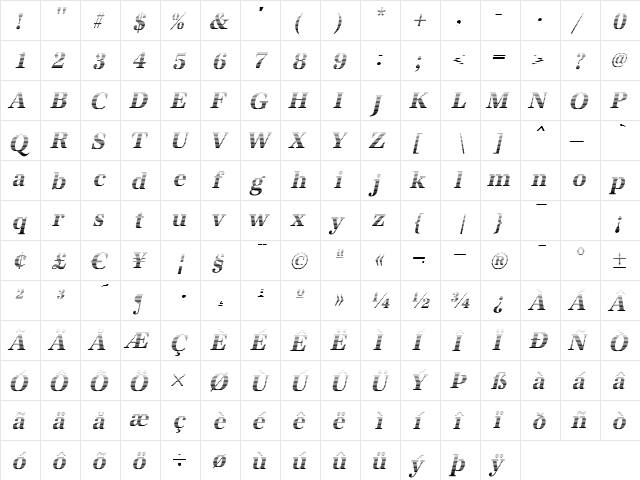 IrisBeckerGradientC BoldItalic  glyph index