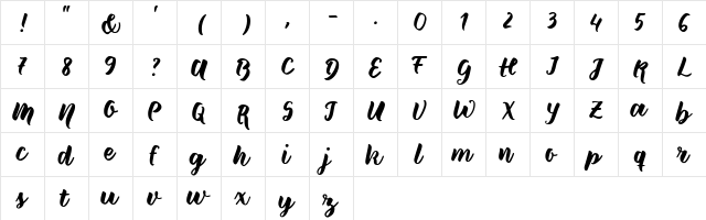 Wild Creatures Sample Regular  glyph index