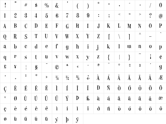 EdTTF Roman  glyph index
