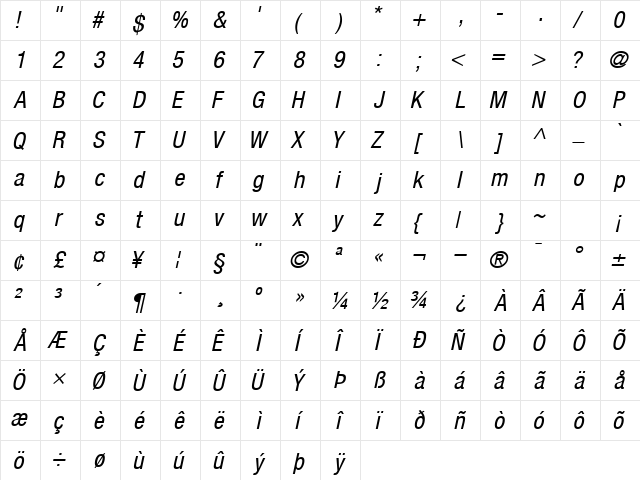 ContextRepriseCondSSK Italic  glyph index
