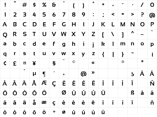 Sansation Bold  glyph index