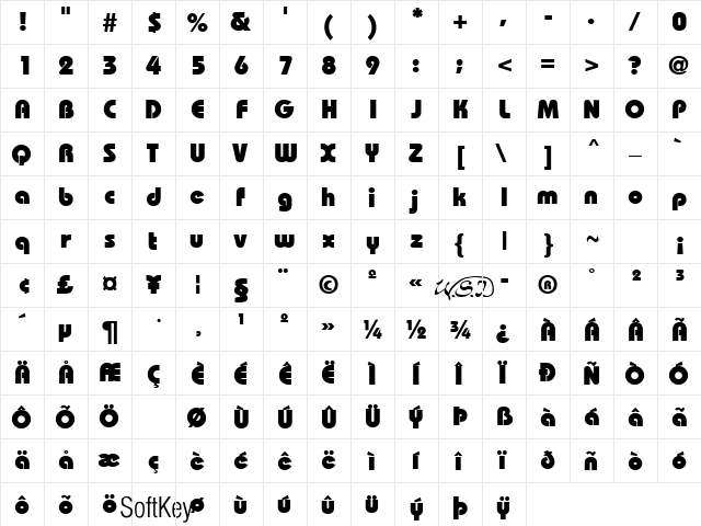 Bordeaux Black Regular  glyph index