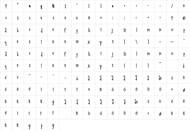 midcentury Regular  glyph index