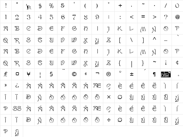 San Remo Regular  glyph index