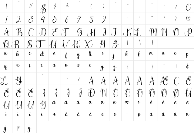 zubayda Regular  glyph index