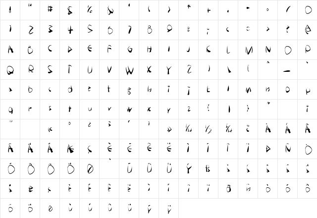 DemotteWarp Regular  glyph index