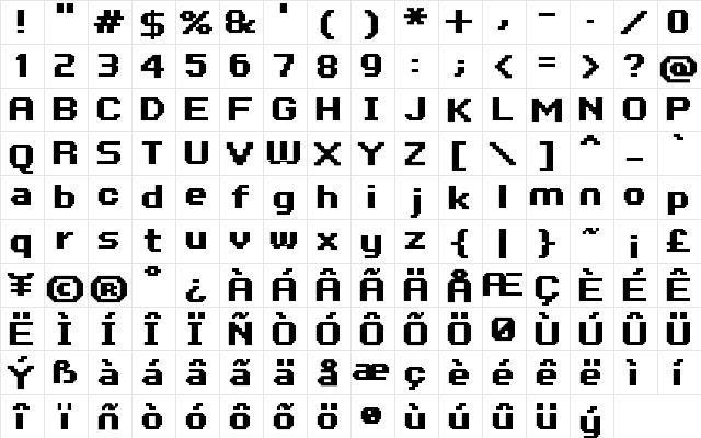 FFF Business Bold Regular  glyph index