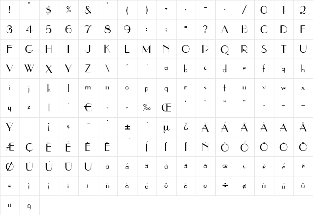 Village Regular  glyph index