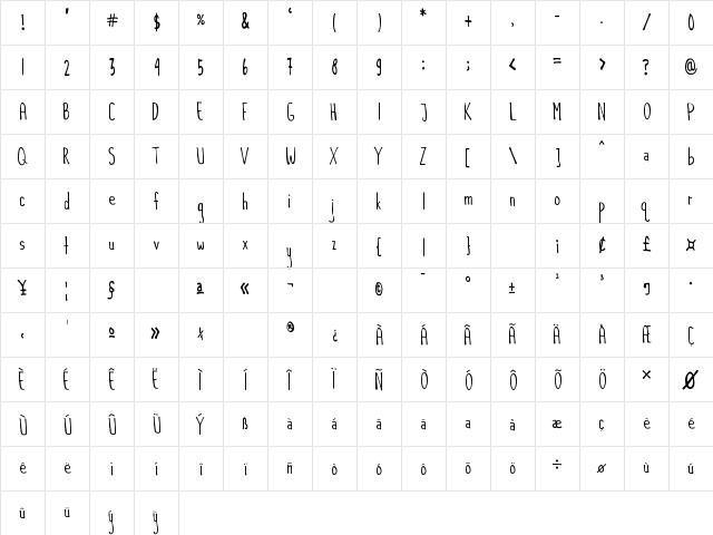 Flamingos Regular  glyph index