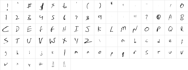 Emperors Scrawl Regular  glyph index