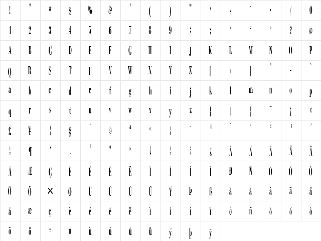 CampanileFLF Regular  glyph index