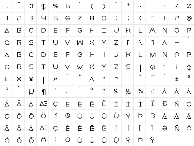 Earth Orbiter Title Regular  glyph index