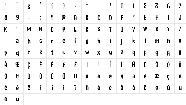 Bladesmith DEMO Regular  glyph index