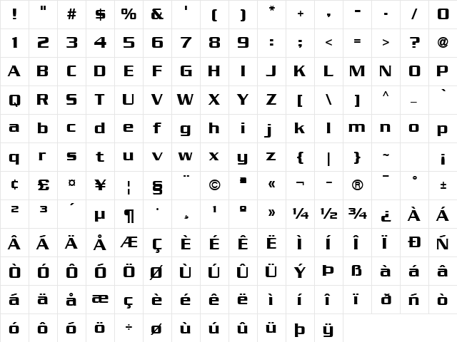 Serpentine ICG Regular  glyph index