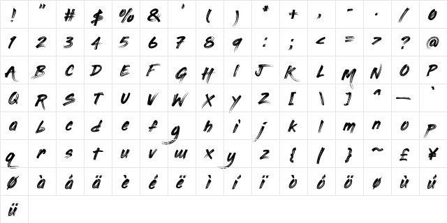 Painting With Chocolate Regular  glyph index
