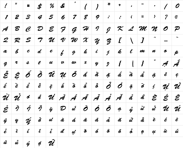 PhuongThao 1.1 Regular  glyph index
