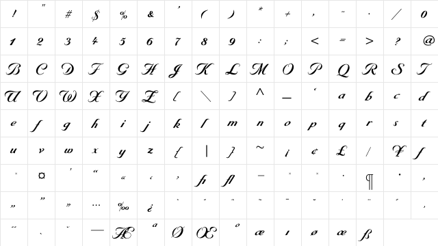 ByronBold Regular  glyph index