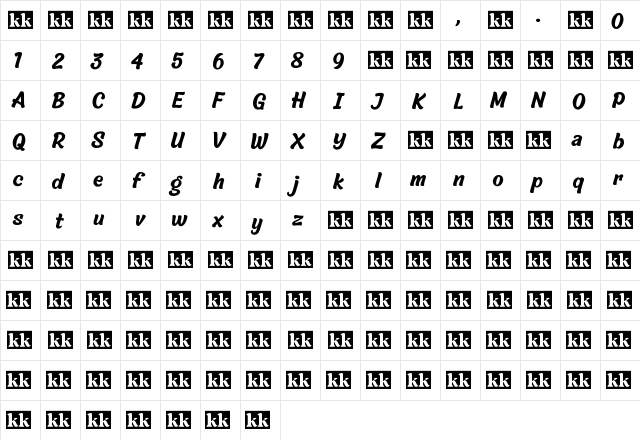 Michegar Regular  glyph index