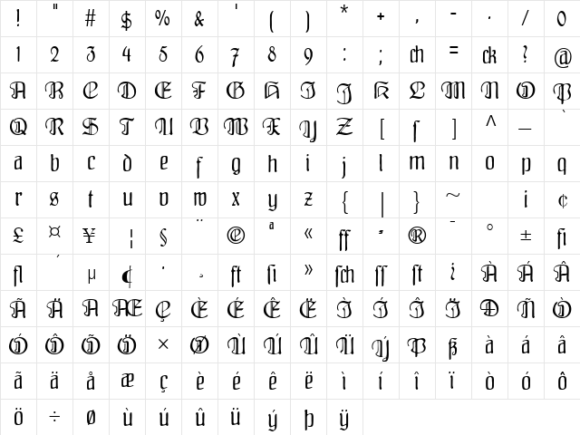Fraenkisch Regular  glyph index