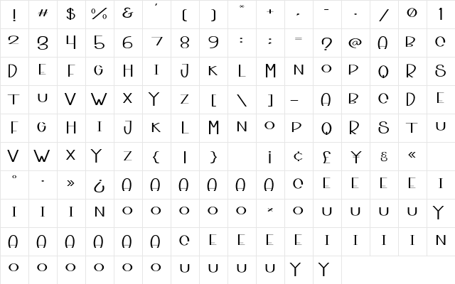 Brokefold Fun Wide  glyph index