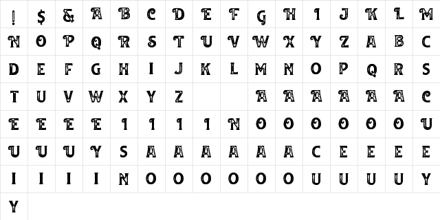 Huvet Rough Regular  glyph index