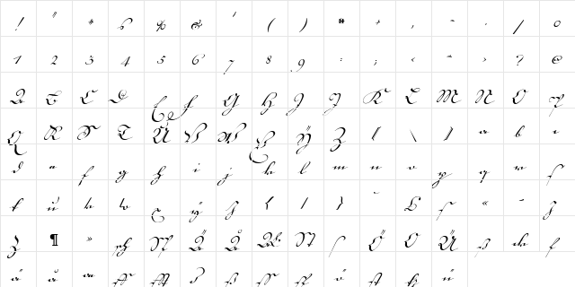 18th Century Kurrent Start Regular  glyph index