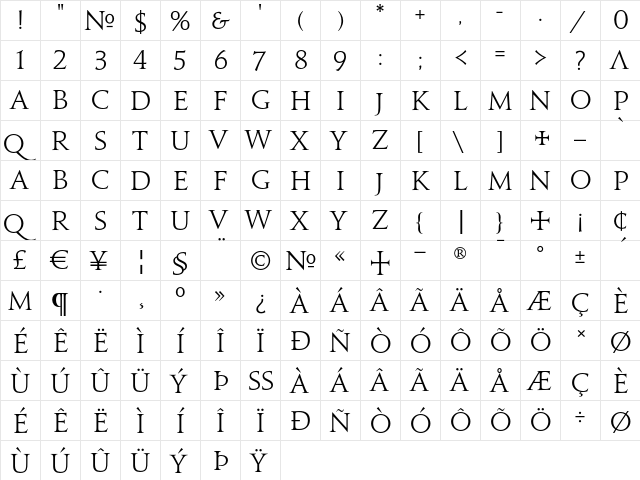 Jupiter Pro Regular  glyph index