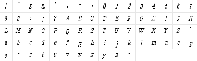 Faywood Italic WF Regular  glyph index