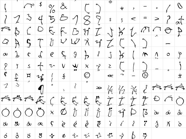 001 Stretched-Strung Regular  glyph index