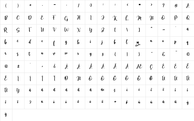 Samellya Personal Use Regular  glyph index