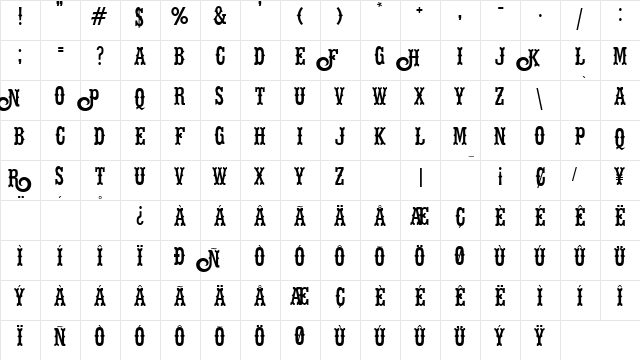 Hells Rider Regular  glyph index