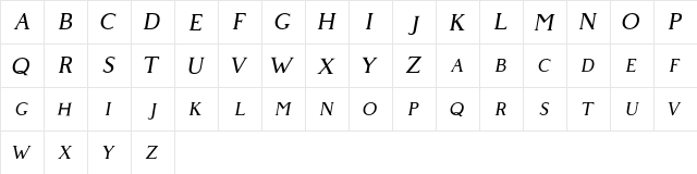 Giveny Free Italic  glyph index