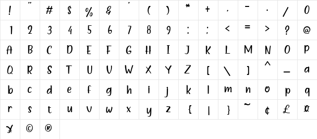 Freshty Milk Regular  glyph index