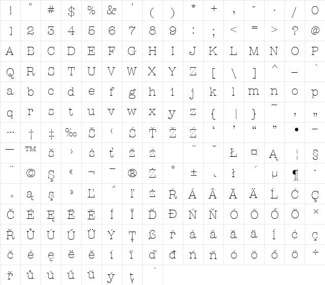 AmeriTypItcDEELig Regular  glyph index