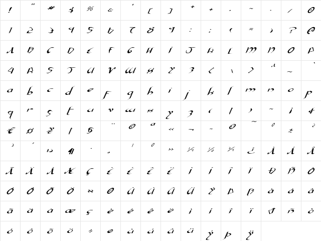 Xaphan II Expanded Italic Expanded Italic  glyph index