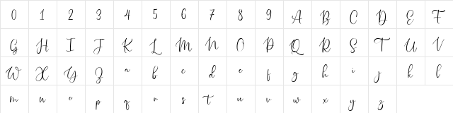 Petite Romance FREE Regular  glyph index