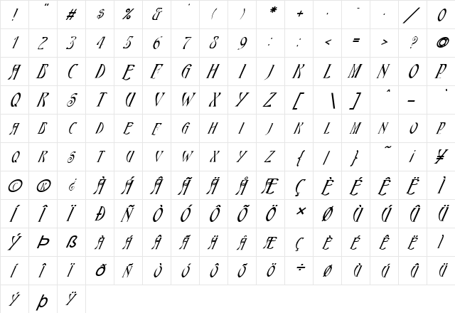 FZ JAZZY 18 ITALIC Normal  glyph index