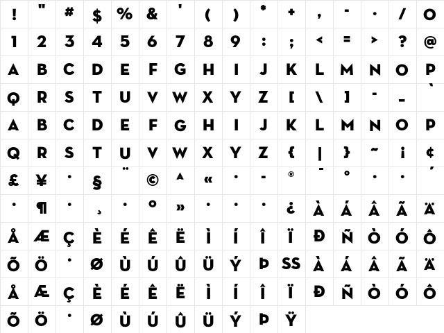 Neutra Display Titling Regular  glyph index