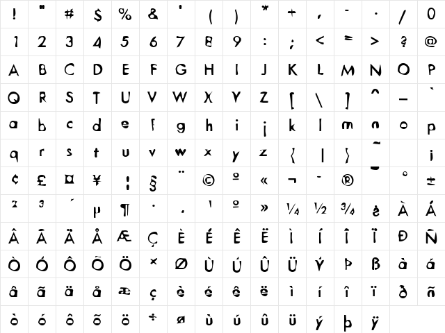 Dirty17 Becker Regular  glyph index