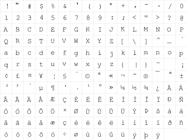 DWI Regular  glyph index