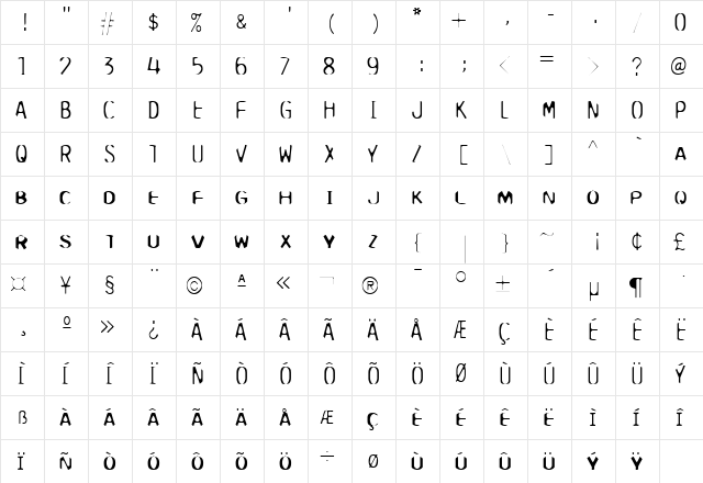 Pure Regular  glyph index