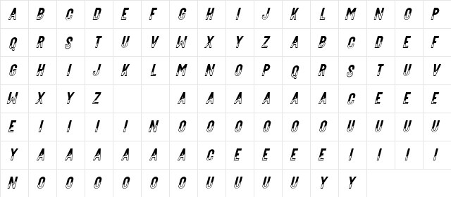 Buffalord Demo Gradient Italic  glyph index