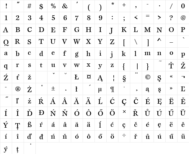 EspritItcTEEMed Regular  glyph index
