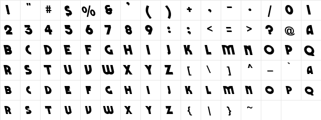 Backslide Regular  glyph index