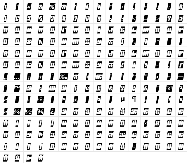 a_GladeCmSl Regular  glyph index